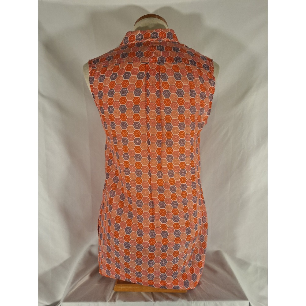 GAP Geometric Sleeveless Top Women's Button Down Blouse Casual Orange Pink